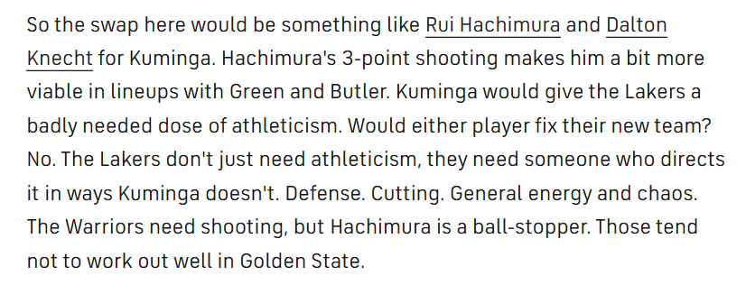 kaiyun-库明加不适合湖人？2换1交易是无奈备选：八村垒也难立足勇士体系